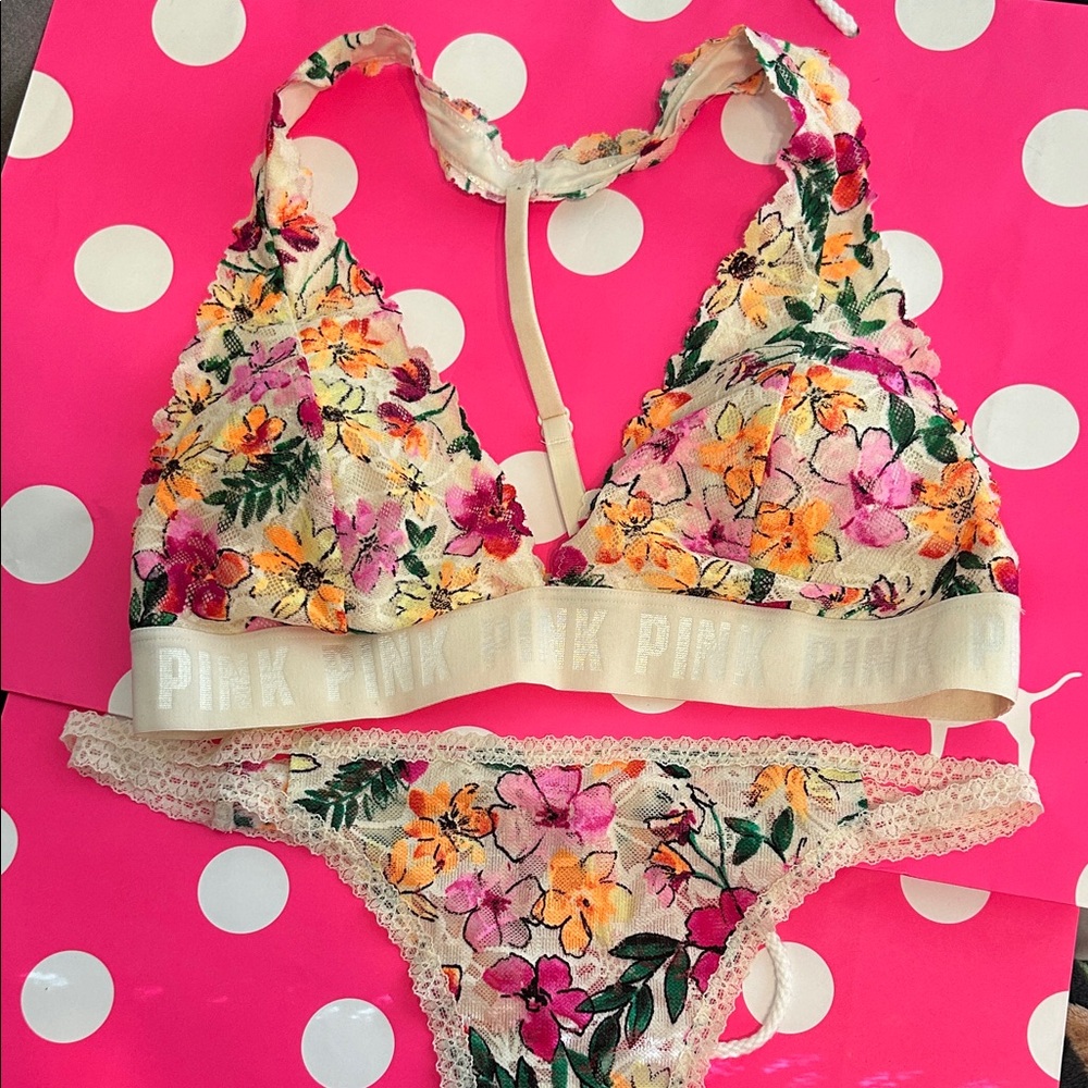 PINK Victoria's Secret Floral Lace Lingerie Set